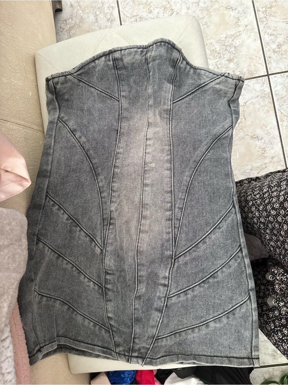 PrettyLittleThing Grey Denim Corset Mini Dress